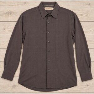 Tommy Bahama Mens Large 100% Silk Button Up Shirt Long Sleeve Brown